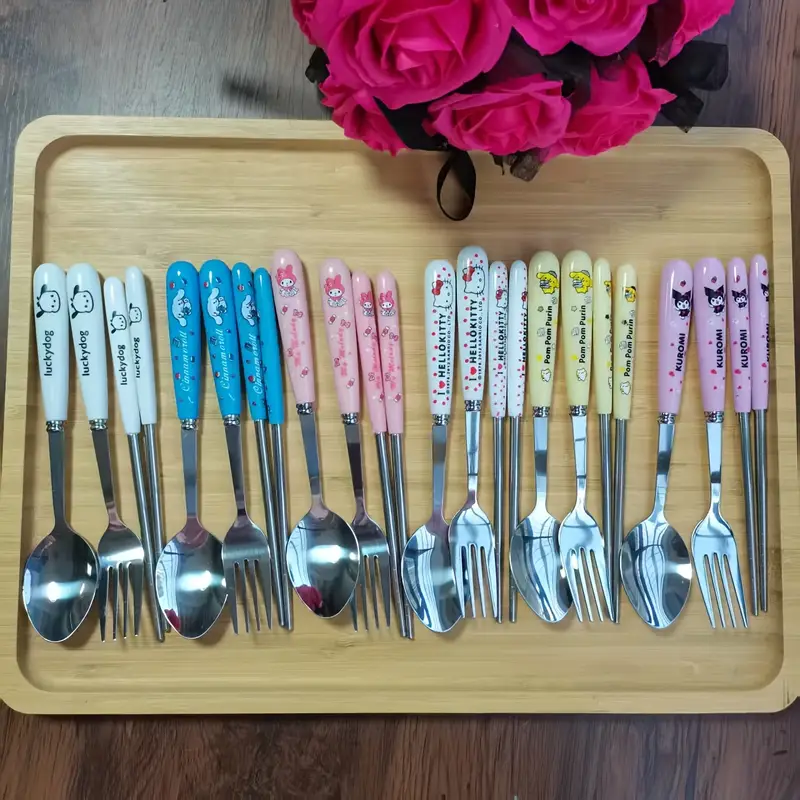 for , for & for stainless steel flatware set - 3pcs cute character cutlery with portable case, 304 stainless steel chopsticks for home, travel, parties, outdoor - collectible gift for fans, themed party supplies, cooking essentials, themed utensils, bright cutlery, steel silverware, sliverware set, sturdy cutlery, lovers Product details 8