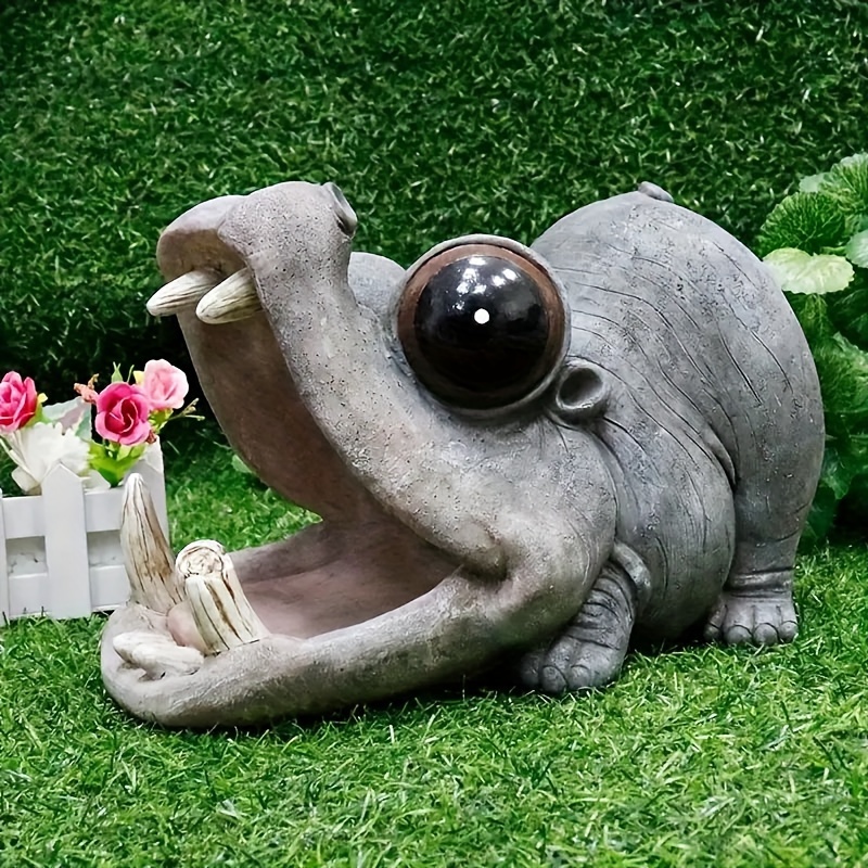 

Hippopotamus Drainage Pipe, Cartoon Guardian Of The Yard Sewer, Resin Big Eyed Hippopotamus Animal Garden Statue