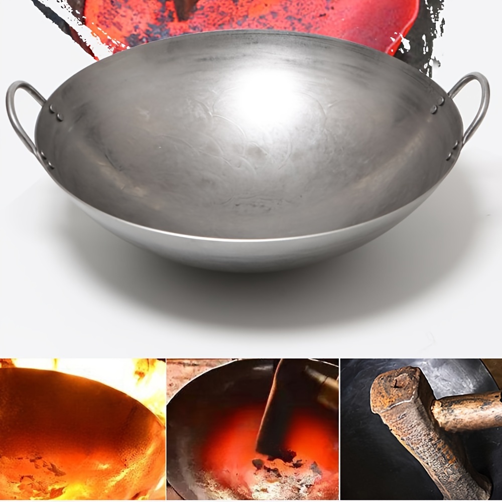 1 pc cast iron wok 34 38cm traditional chinese cooking wok large   deep frying pan compatible with electric stovetop ideal christmas gift for parents and husband versatile cookware without power needed details 2