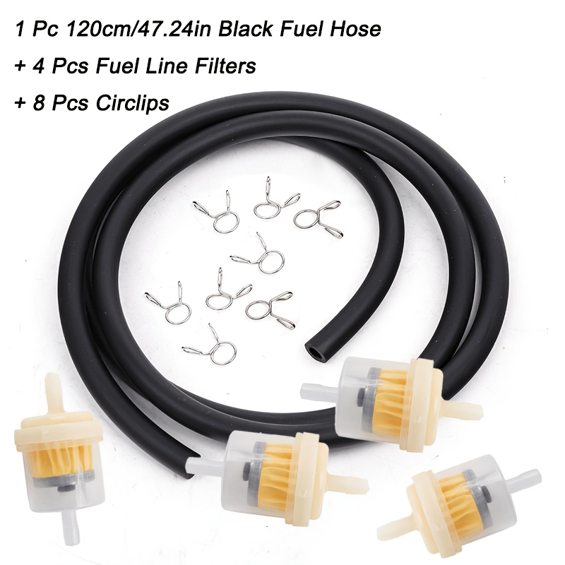 TEMU 1.2m Universal Motorcycle Hose Kit With 4pcs Fuel Filters And 8pcs Hose Clips, Fit For Dirt Bike, Scooter, Atv -kart