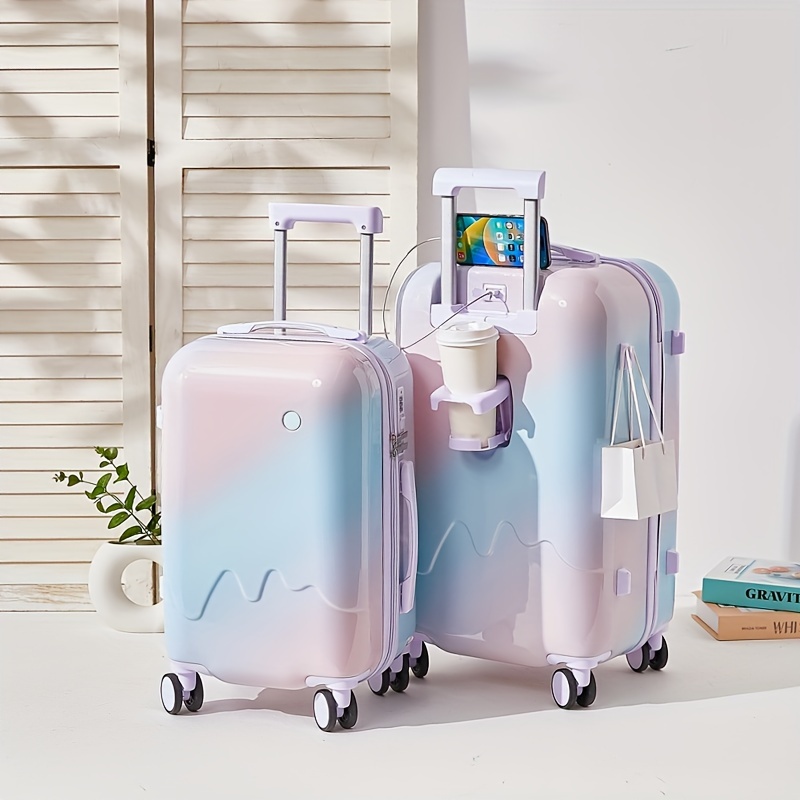 Women's Lavender Gradient Spinner Luggage Suitcase with 4-Wheel  ABS+PC Hard Carry-On, Pink Suitcase with -Tone Zippers Frame for  Airplane,