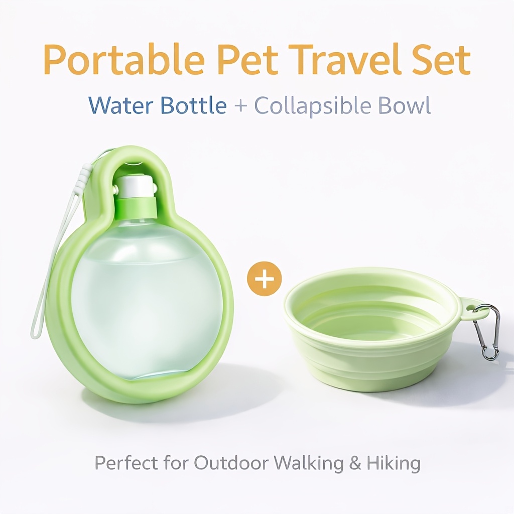 2pcs Portable Dog Water Bottle And Collapsible Bowl Set - Travel And Outdoor Pet Hydration Gear Combination, 2 Colors