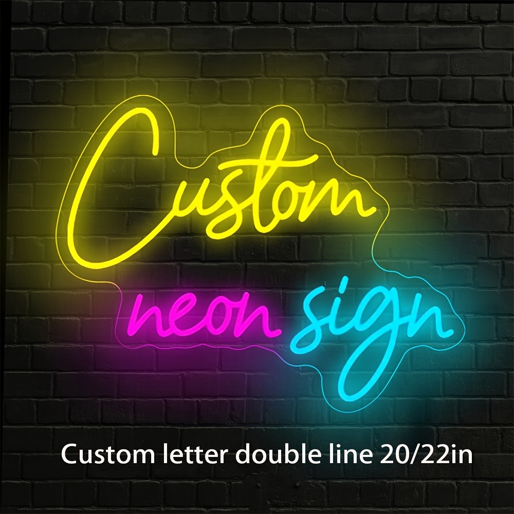 

Custom 20-22" Double Row Neon Sign - Personalized Letter Text Wall Decor, Usb Powered With Dimmer Switch For Birthday, Wedding, Home & Garden Ambiance