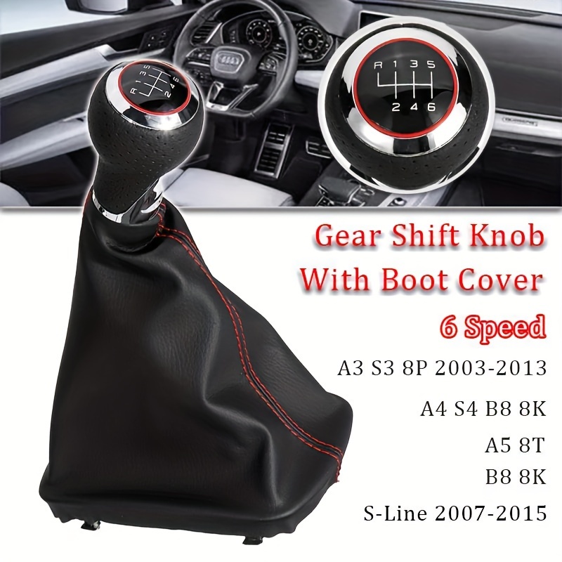

sporty Feel" Premium Black Leather & Red Line 6-speed Gear Shift Knob With Boot Cover For A3 S3 (2003-2013), A4 S4, Q5 (2007-2015) - Easy Install