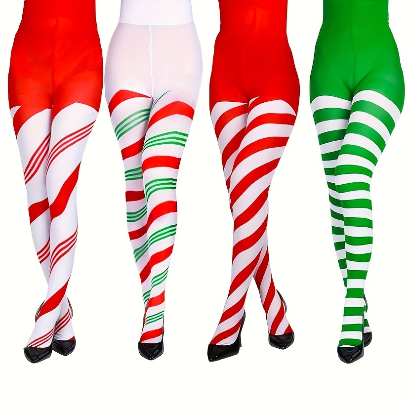 

2/4pcs Mix Festive Pantyhose - Stretch Fashion Striped Polyester Blend With Spandex For Festive Dress Up Cosplay Pantyhose, Fashion Accessories For Girls As A Gift