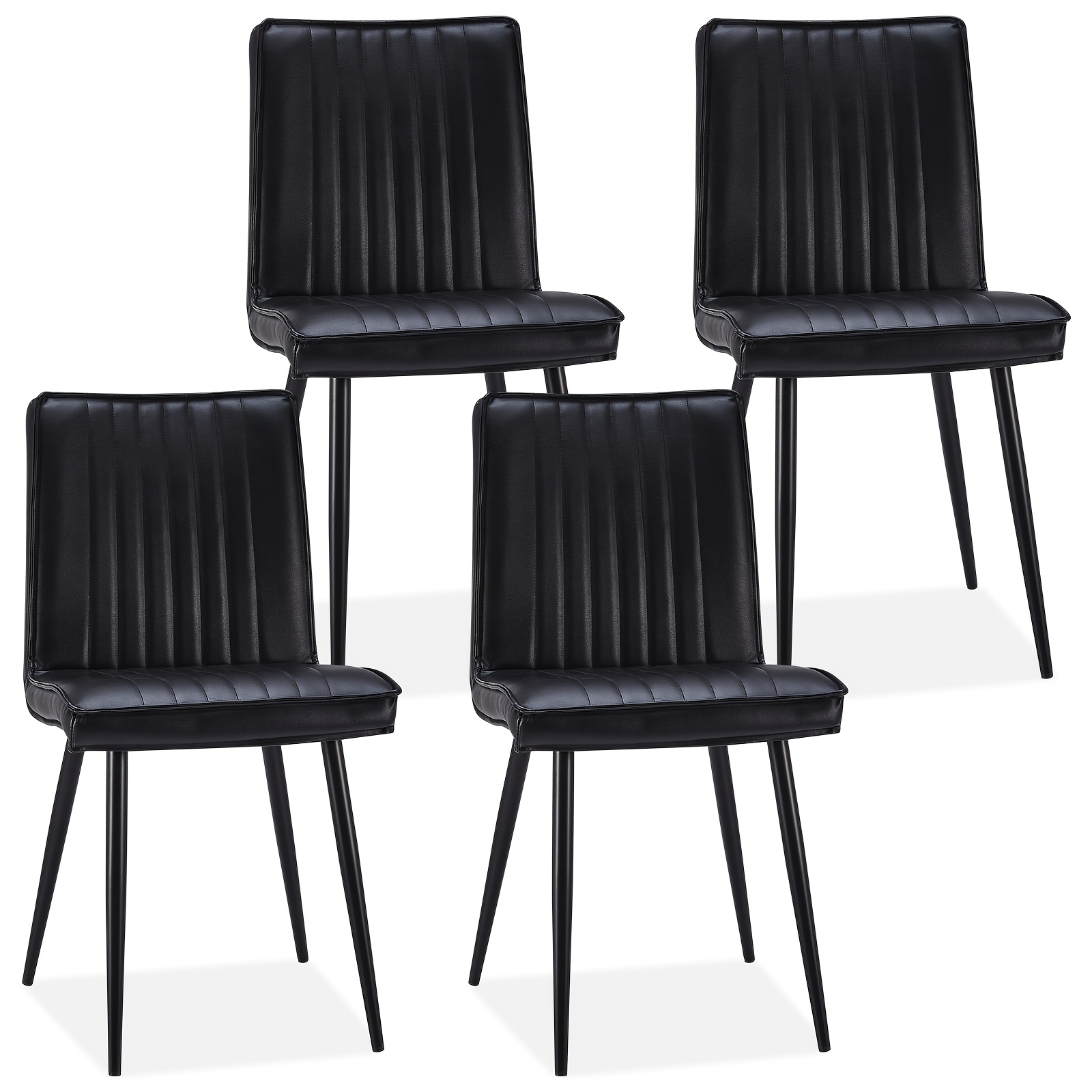 TEMU 4pcs Set Modern Faux Leather Dining Chairs With Sturdy Metal Base And Upholstered Seat Cushions, Suitable For Home, Kitchen, Dining Room, And