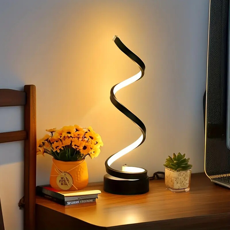 TEMU [Lampe de Table Rétro] 1 pièce Lampe de Table Rétro | LED Spirale 3 Couleurs, Lumière Douce et Réglable, Design Multifonction et Économiseur