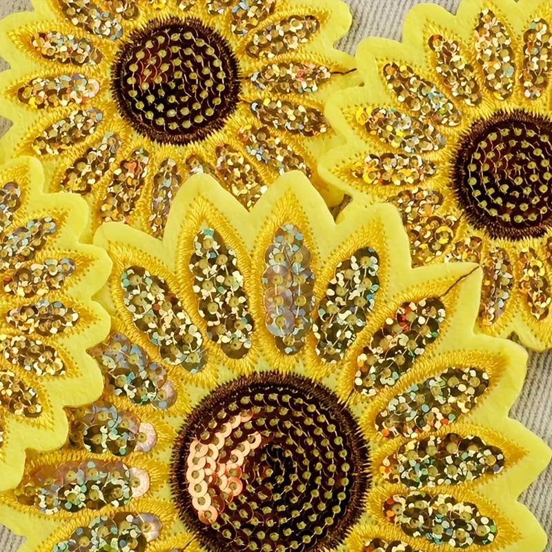 TEMU 10 Sequin Embroidered Yellow Daisy Sunflowers Fabric Patches For Clothing, Bags, And Shoe Decorations