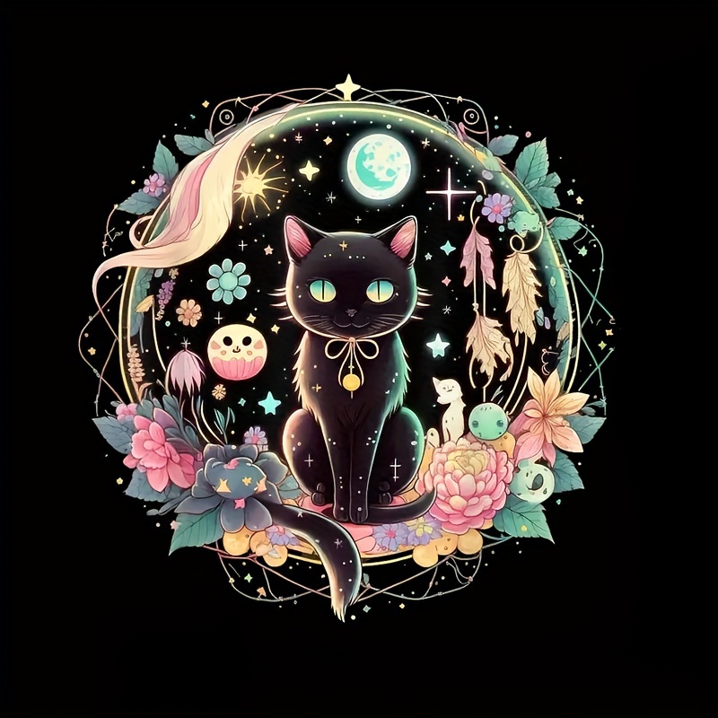 

Anime-inspired Cat And Vinyl Iron-on Transfer Decals, Cute Gothic Style, Diy Embellishments, Mixed Color Vinyl Heat Press Sticker Patch For Fabrics