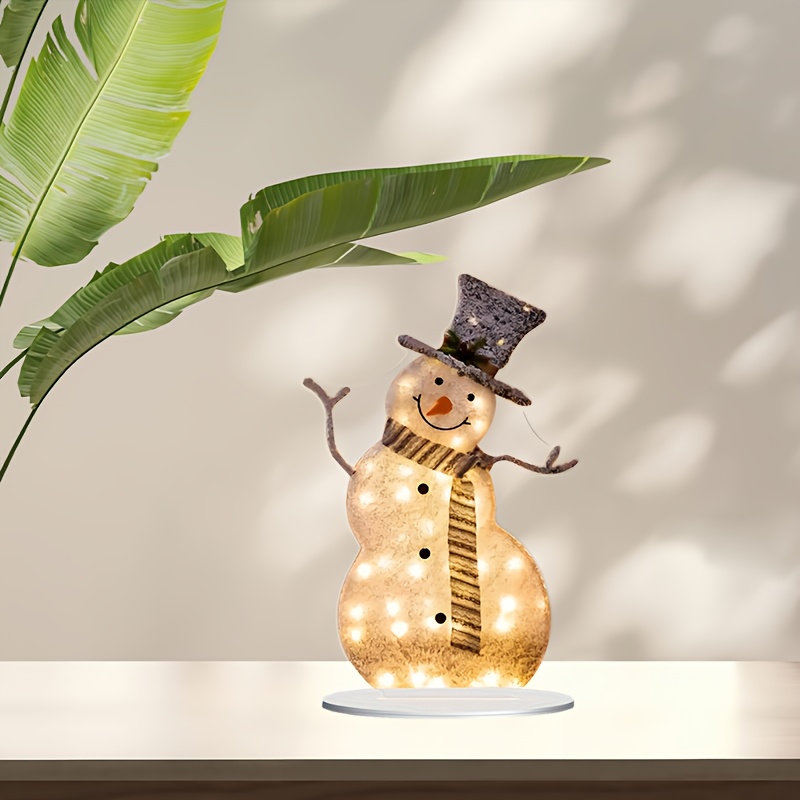 

1pc Classic Acrylic Snowman Tabletop Decor With Starry Square Base - Multifunctional Christmas Decoration For Home, Office, And Shelf Display