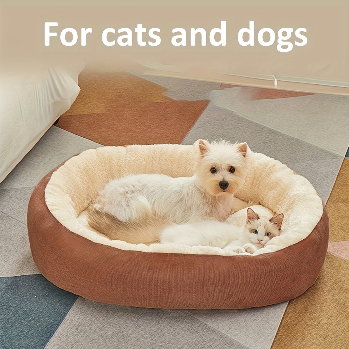oval pet bed soft warm polyester removable washable cover comfortable nest for all cats small to medium dogs   cozy bedding bed for dog cozy textured surface Product details 3