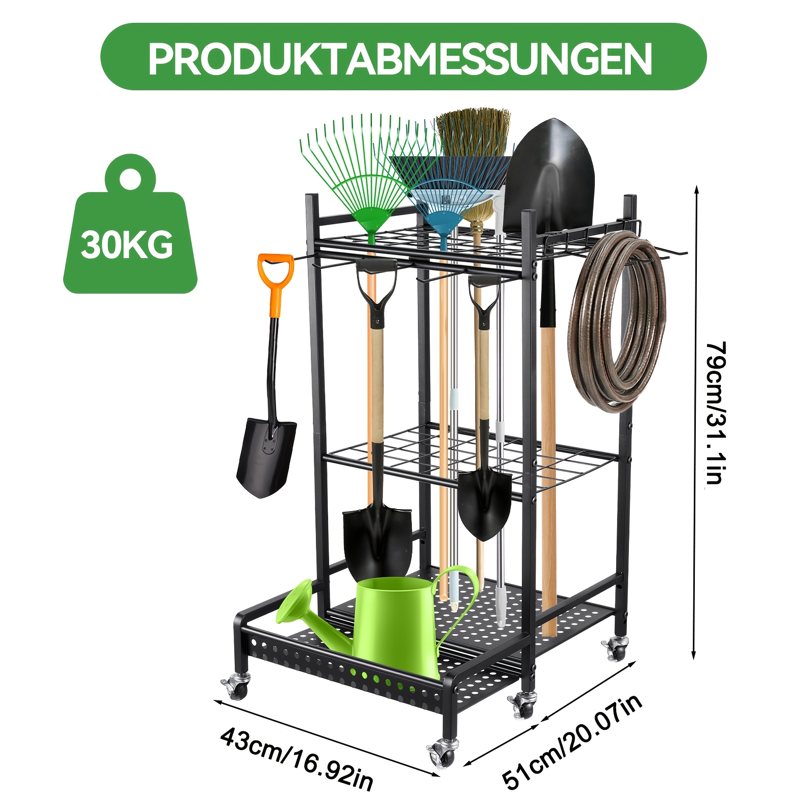TEMU Tour de rangement robuste en acier à roulettes pour outils de jardin - Étagère murale pour garage et avec étagères suspendues, aucun , convient