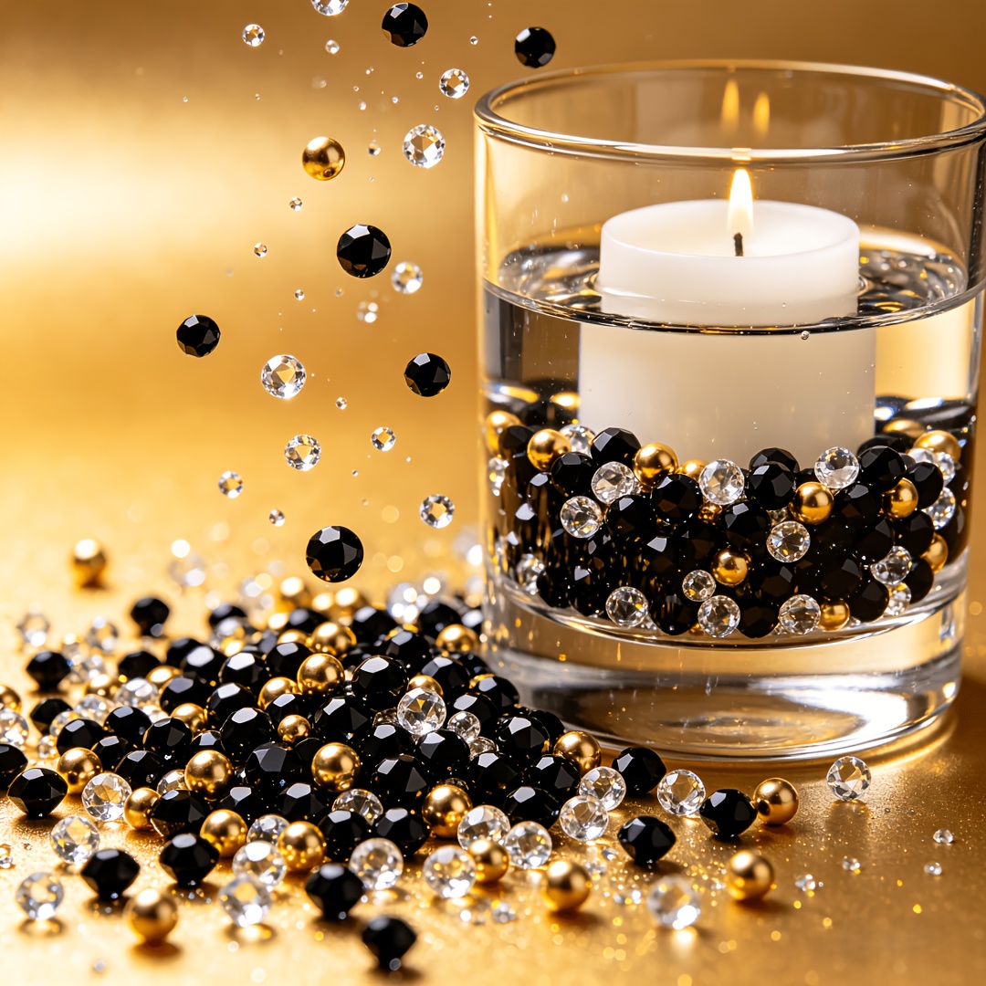 TEMU 2320pcs /Paquettes de Perles Acryliques Noires Transparentes, pour Garniture de Vase, Décoration de Centre de Table, , Décoration de Table de