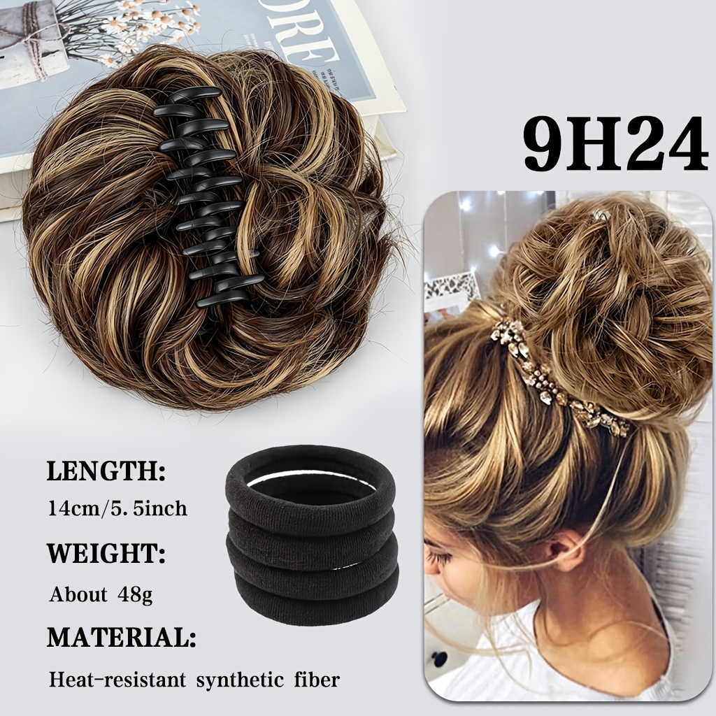 TEMU Five-piece Set. Women's Y2k Curly Messy Bun Hair Extension - High Temp Synthetic Fiber With Strong Claw Clip, -in Updo For Sports, Festivals,