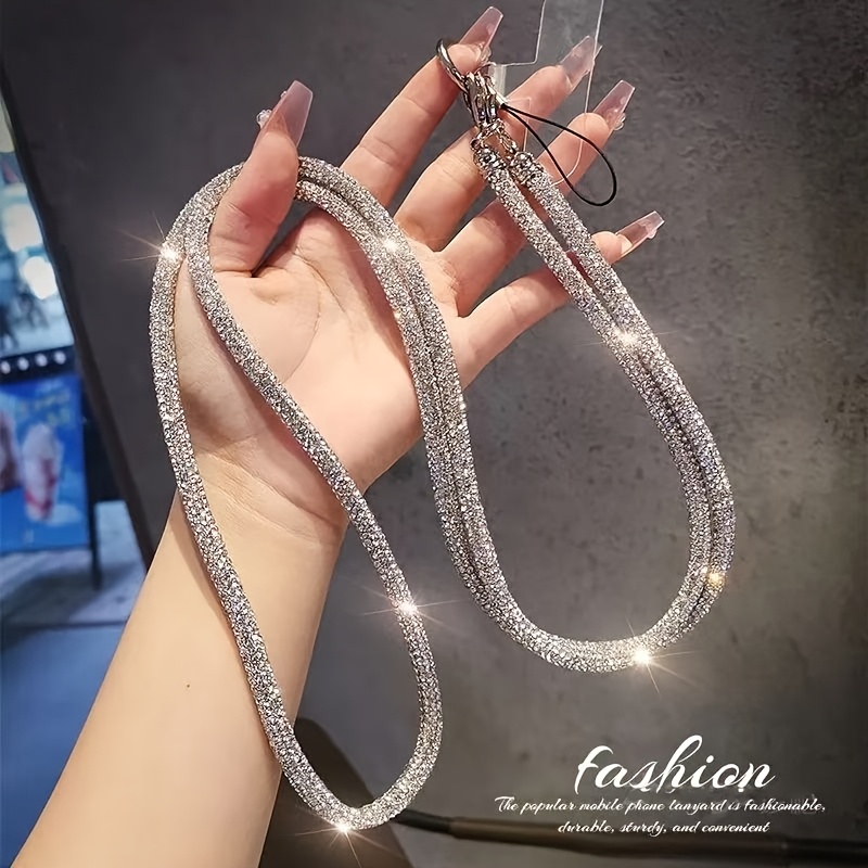 TEMU Luxurious Full Rhinestone Crossbody Phone Lanyard Chain + Tpu Wear-resistant Clip, Sturdy And Durable Anti-loss, Shiny Rhinestone Decoration,