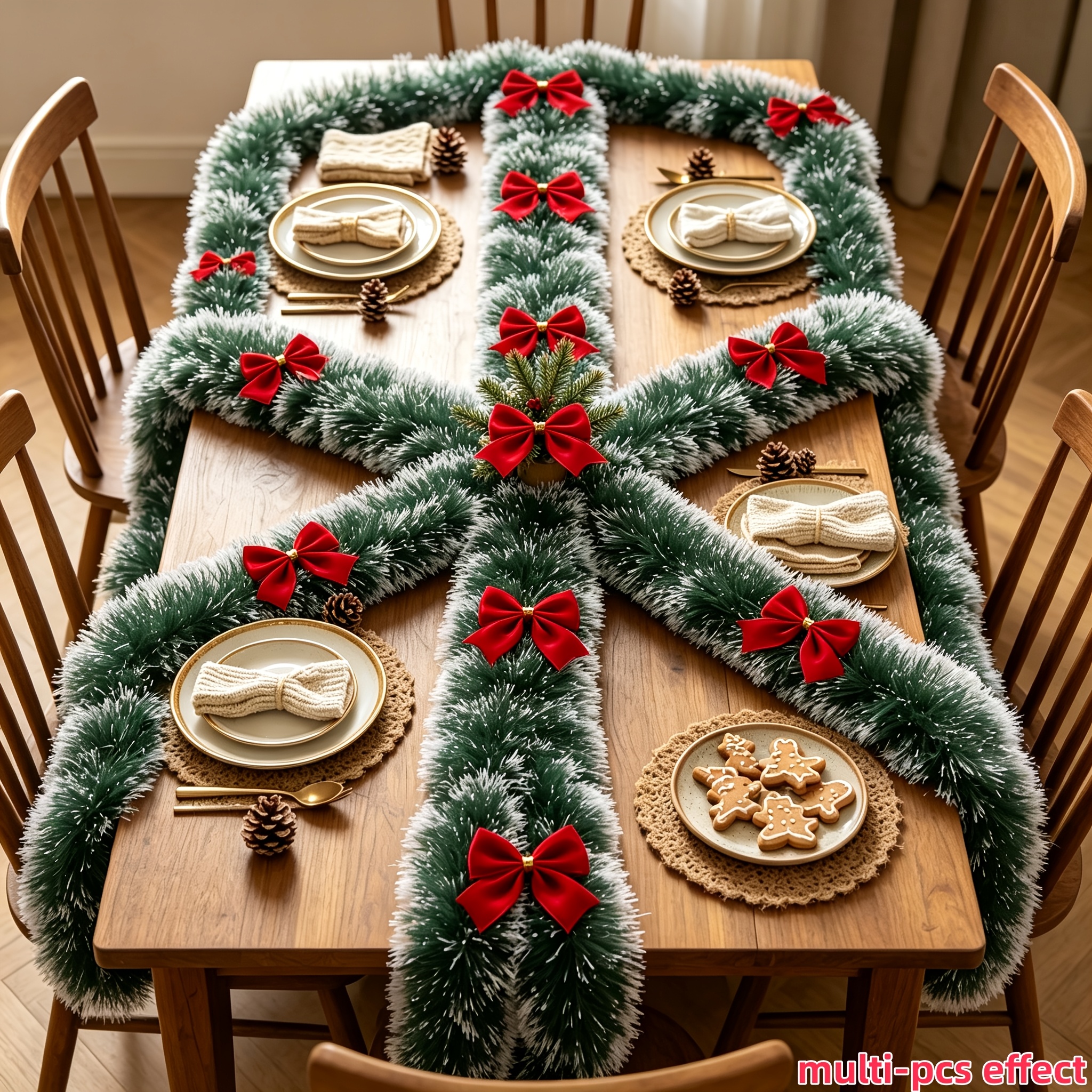 TEMU 4 Sets/16 piezas de total de 316.53 pulgadas, envergadura ultra larga, verde con , decoración de vid de flores navideñas - Combinado con un