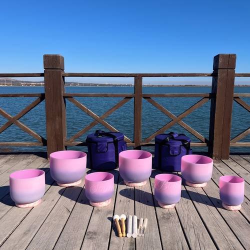 7pcs crystal singing bowl set 6 12 inch with 2 carry bags 7 cushions for meditation sound