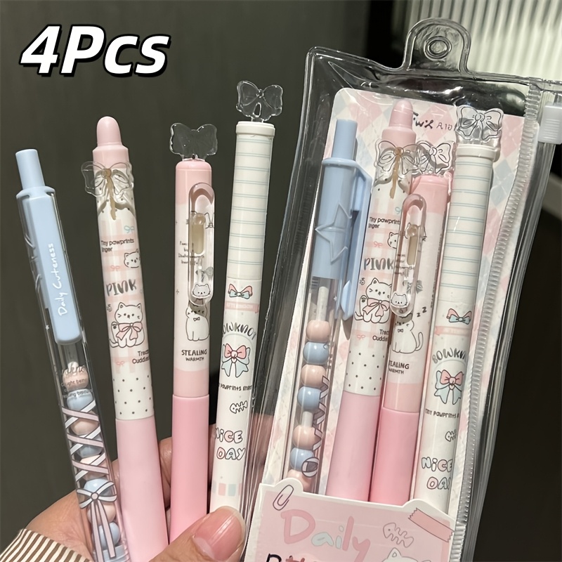 TEMU 4pcs Set Milky Mist Pink -type Pens, . Black Ink For Smooth Writing. 0.5mm Standard Cs Nib With Continuous Ink Flow. Features A Gentle + Low-