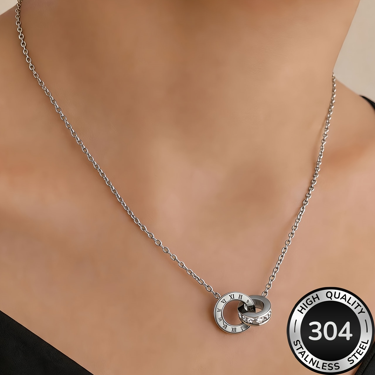 Women's Dual Interwoven Circular Necklace in Hypoallergenic Stainless Steel