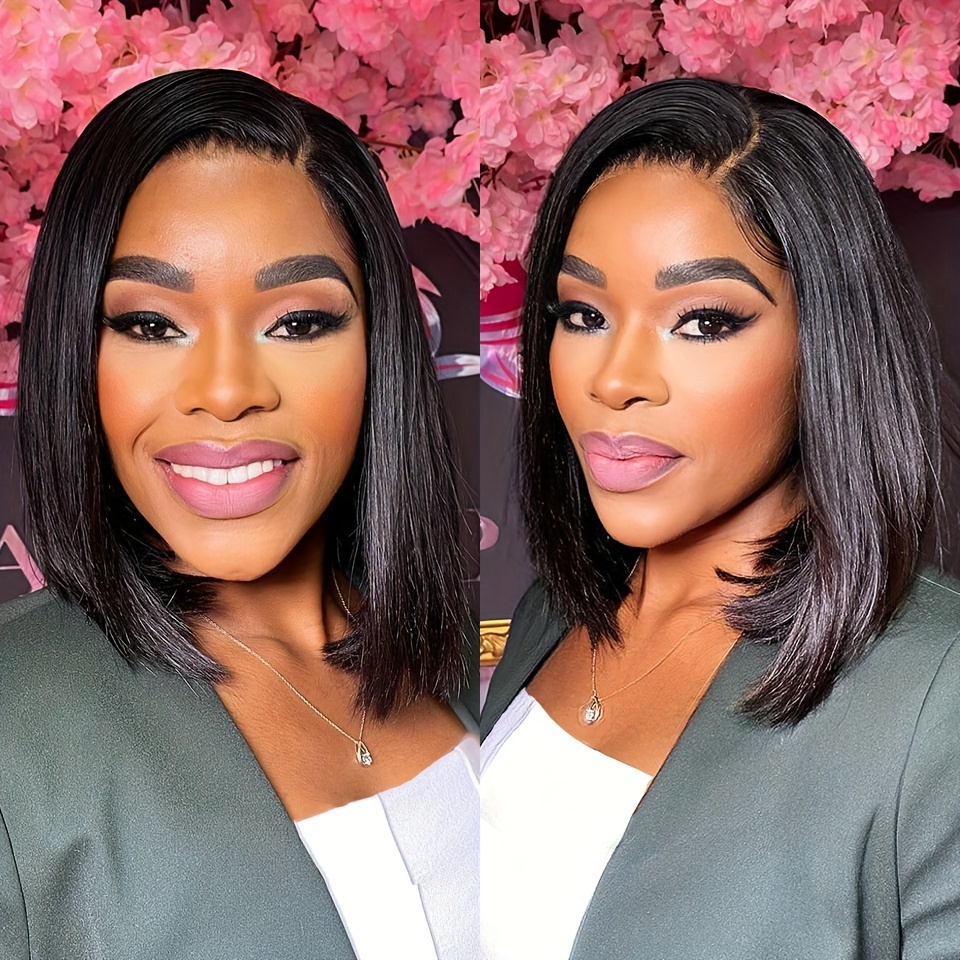 glueless human hair bob wig 4x4 hd lace closure straight short bob preplucked pre cut lace front wig for women 150 density suitable for details 1