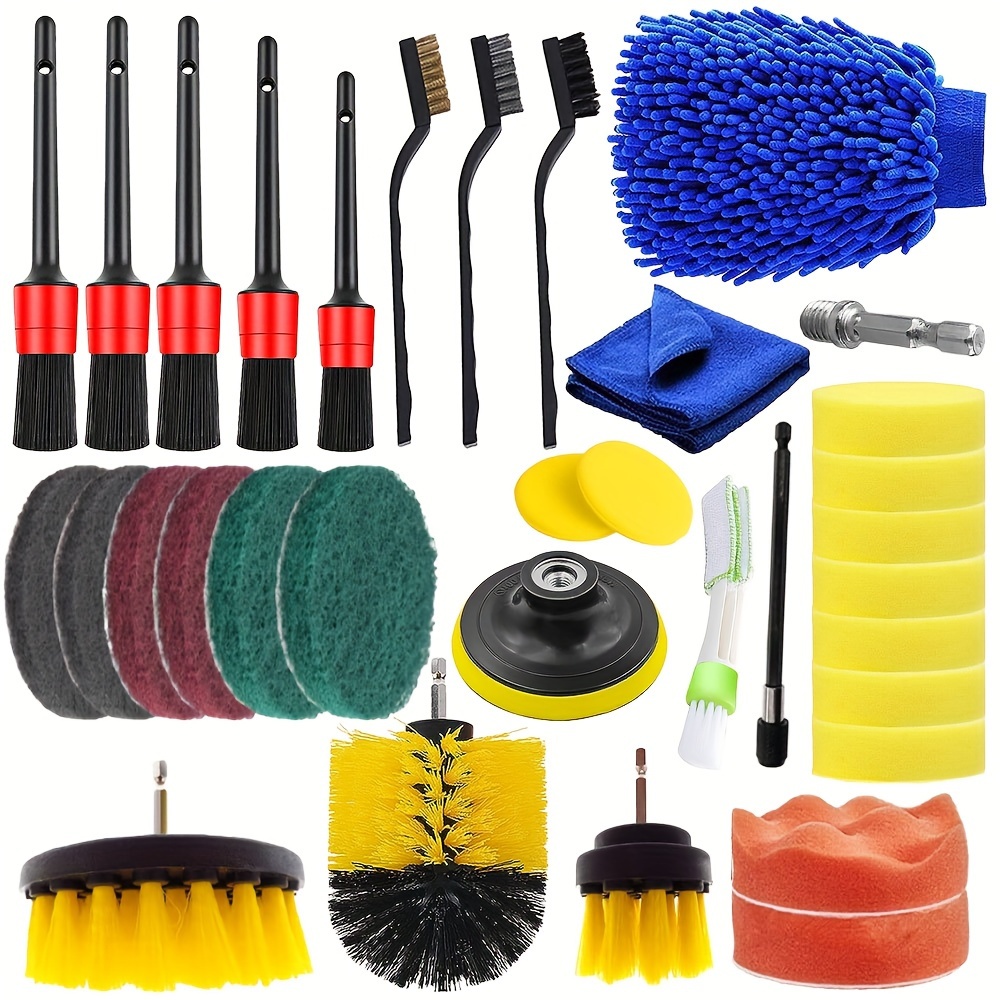 TEMU 33pcs Car Cleaning Kit Auto Detailing Wash Drill Brush Engine