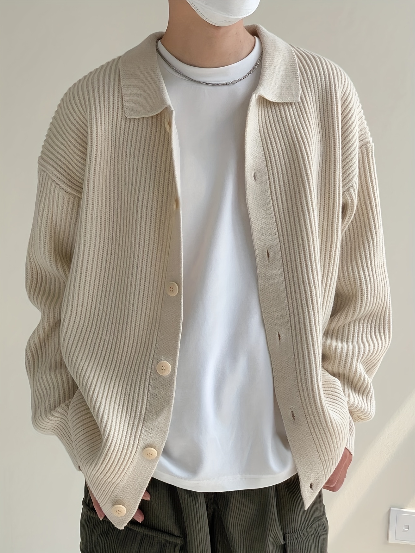 Men's Fashion - Knit Cardigan - Solid Color Lapel - Loose Button - Autumn/Winter