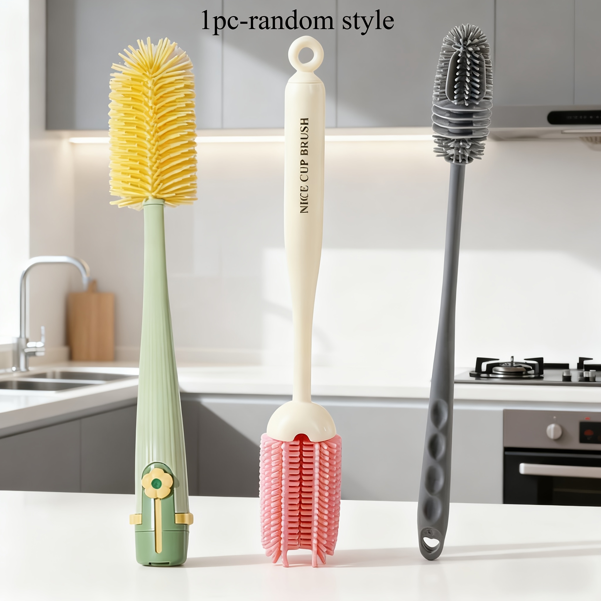 TEMU Brosse de nettoyage multifonctionnelle en silicone avec long manche, idéale pour nettoyer d'eau et les tasses , outil manuel pratique pour un