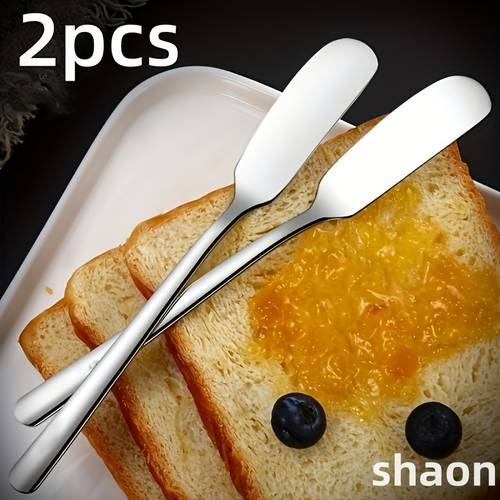 2pcs stainless steel round head cheese butter tool spreading jam suitable for cheese dessert sandwiches portable durable and kitchen accessory