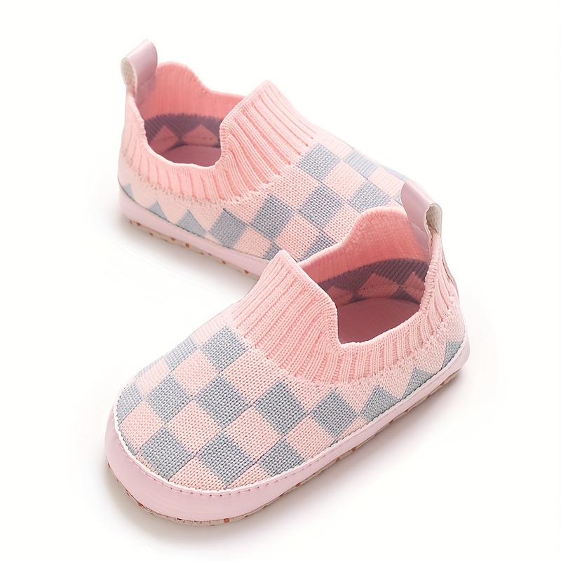 1 Pair Unisex Infant Casual Slip-On Shoes, Plaid & Solid Color, Comfortable Lightweight Non-Slip Walking Footwear for Indoor & Outdoor, Fabric Upper, Cloth Insole, Spring/Fall Collection