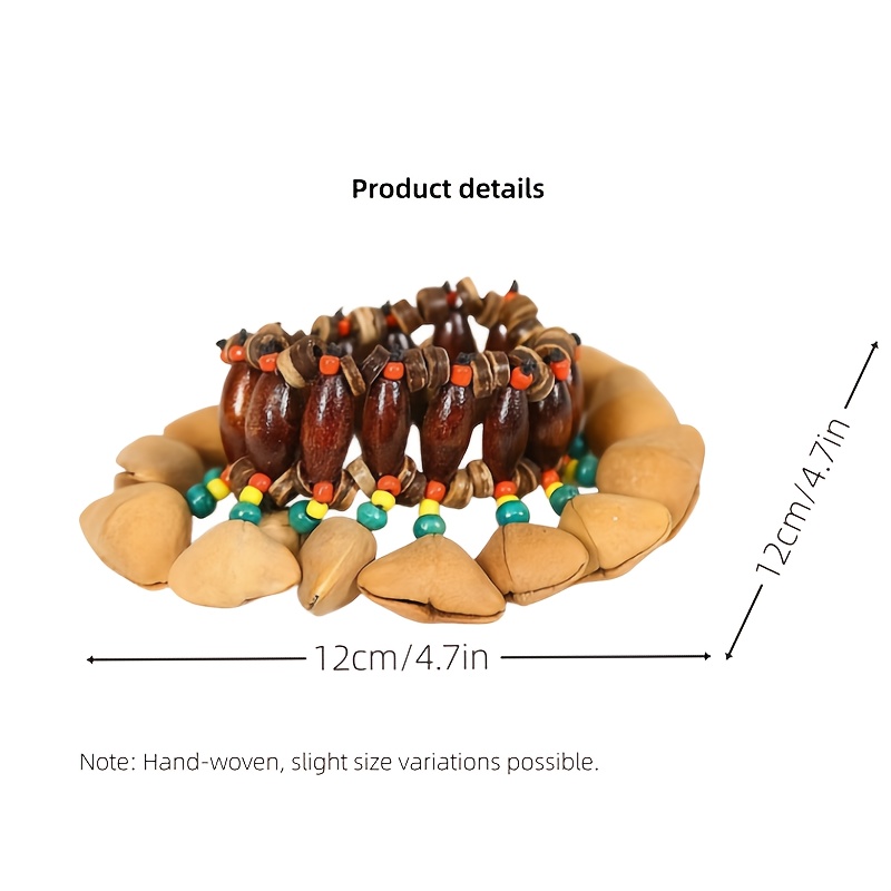 1pc Natural Fruit Shell Handbell - African Drum Strike Wrist Bell with Beaded Strap, Mixed Colors, Solid Shell Construction for Halloween, Thanksgiving, Christmas Decorations & Music Accompaniment, Handbell For Music, Festive Accessory