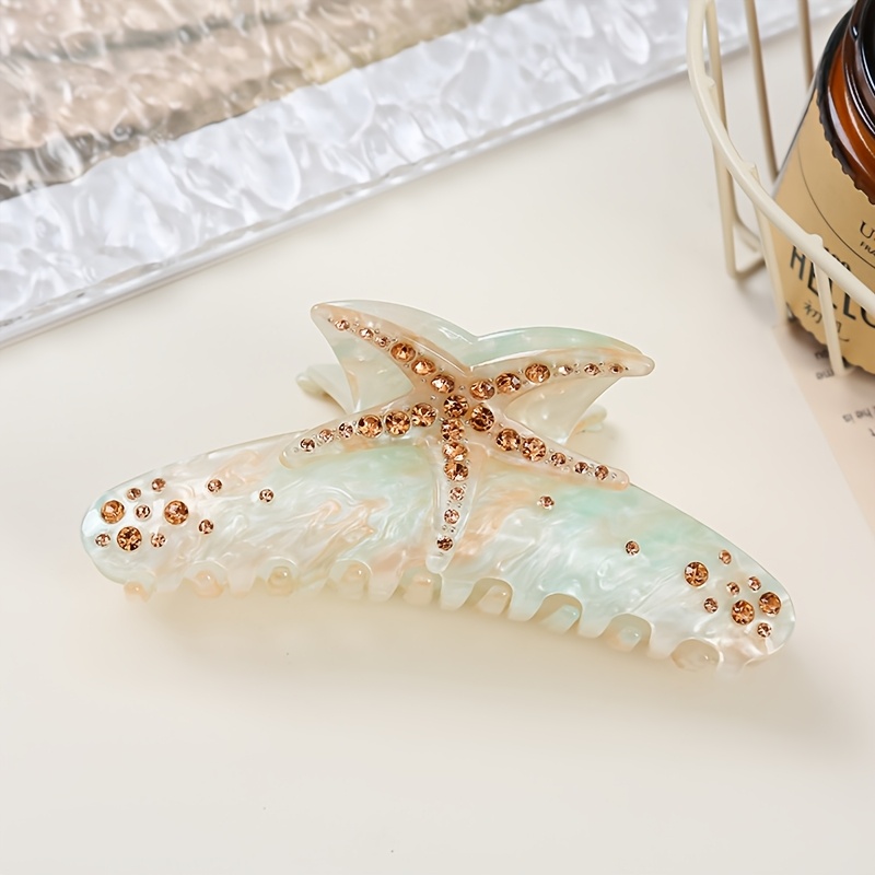 Image of Style Rhinestone-encrusted Starfish Hair Claw Clip, Three-dimensional Acetate Elegant Colored Updo Hair Clamp