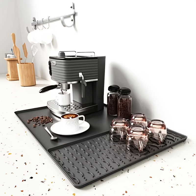 TEMU 1/2 pièces Tapis en Silicone pour Café, 24x16 pouces, Tapis de Séchage 2-en-1 Détachable pour Couverts, Accessoires pour Bar à Café, Adapté aux