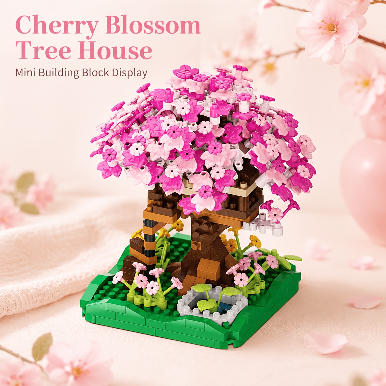 Pink Floral Garden Building Set Mini Flower Landscape