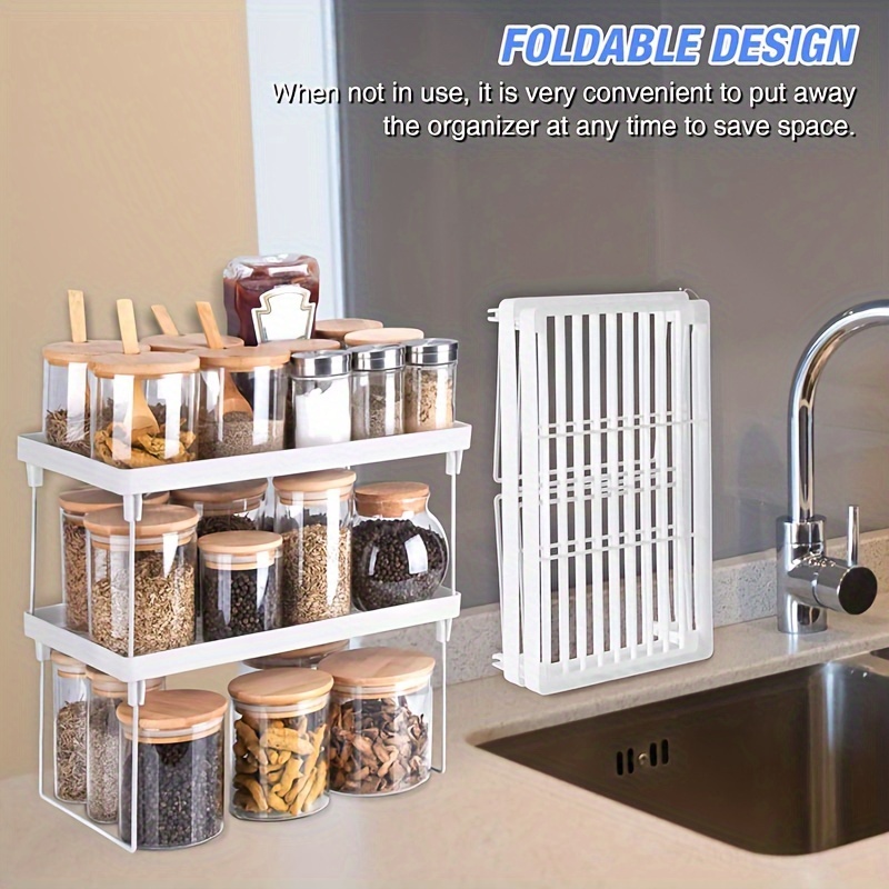

Versatile White Kitchen Storage Rack - Durable, Stackable & Foldable Organizer For Cabinets, Counters & Pantry