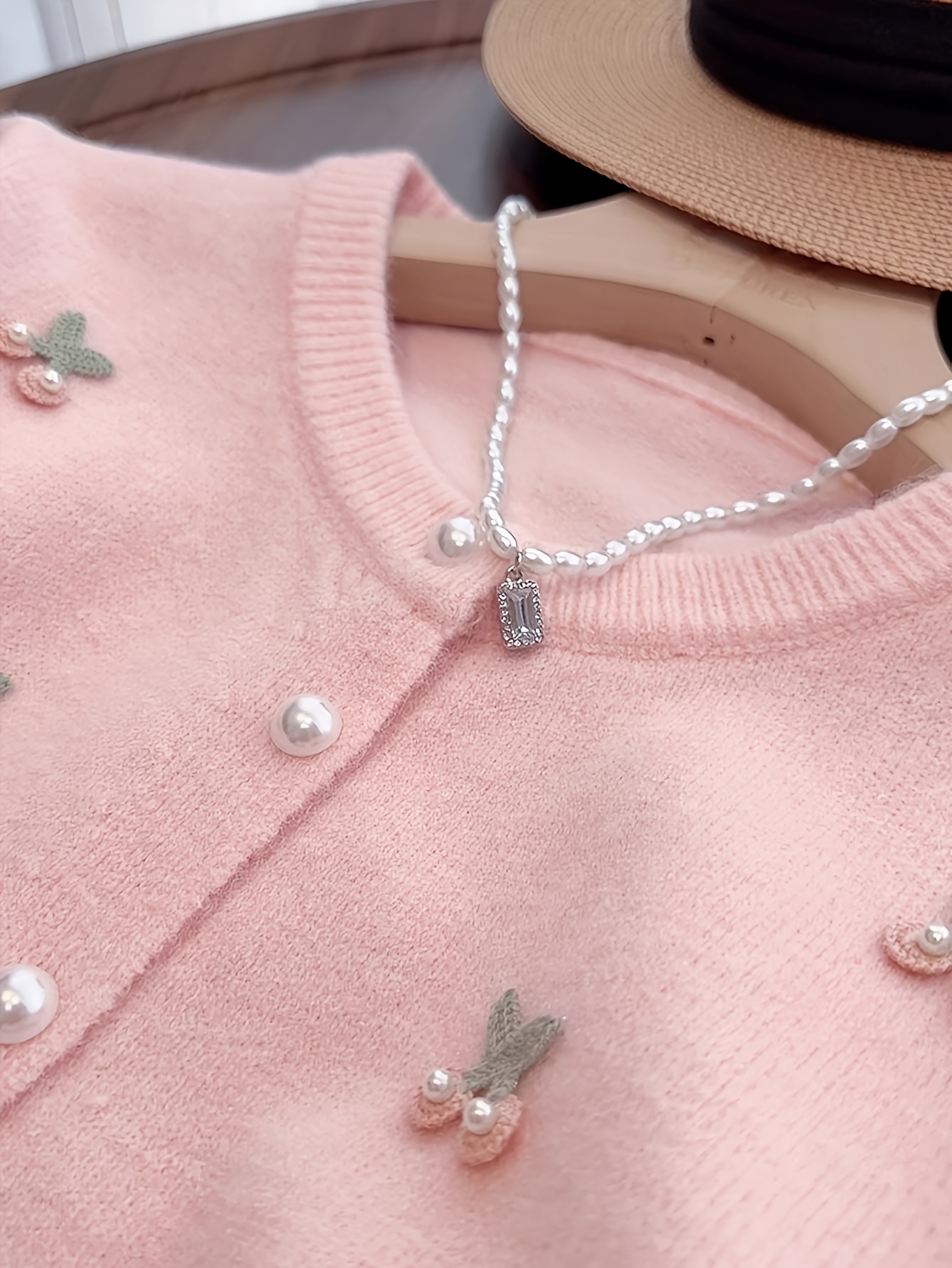 Elegant Ladies' Fashion Pearl Cardigan | Conventional Collar, Solid Color, Suitable for All Seasons