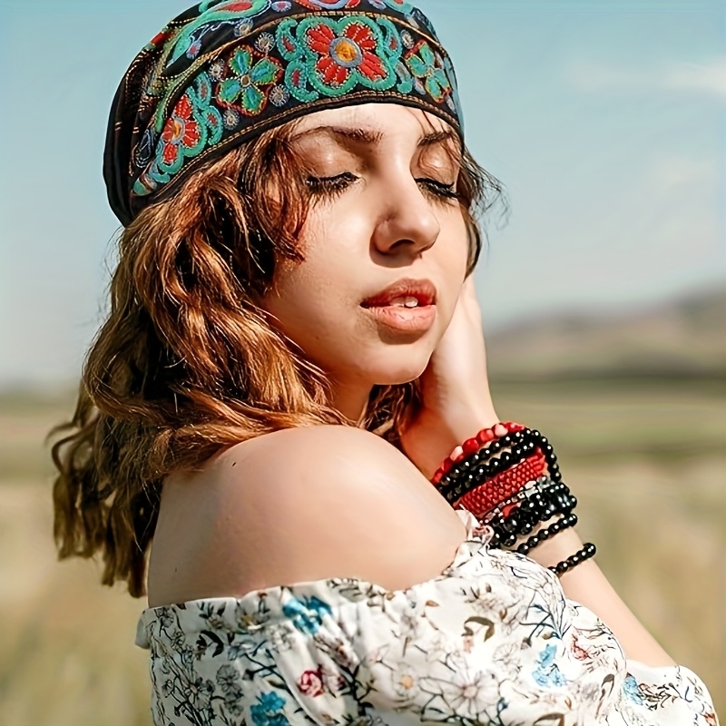 4pcs womens ethnic vintage floral head wrap beanies soft  display picture 3