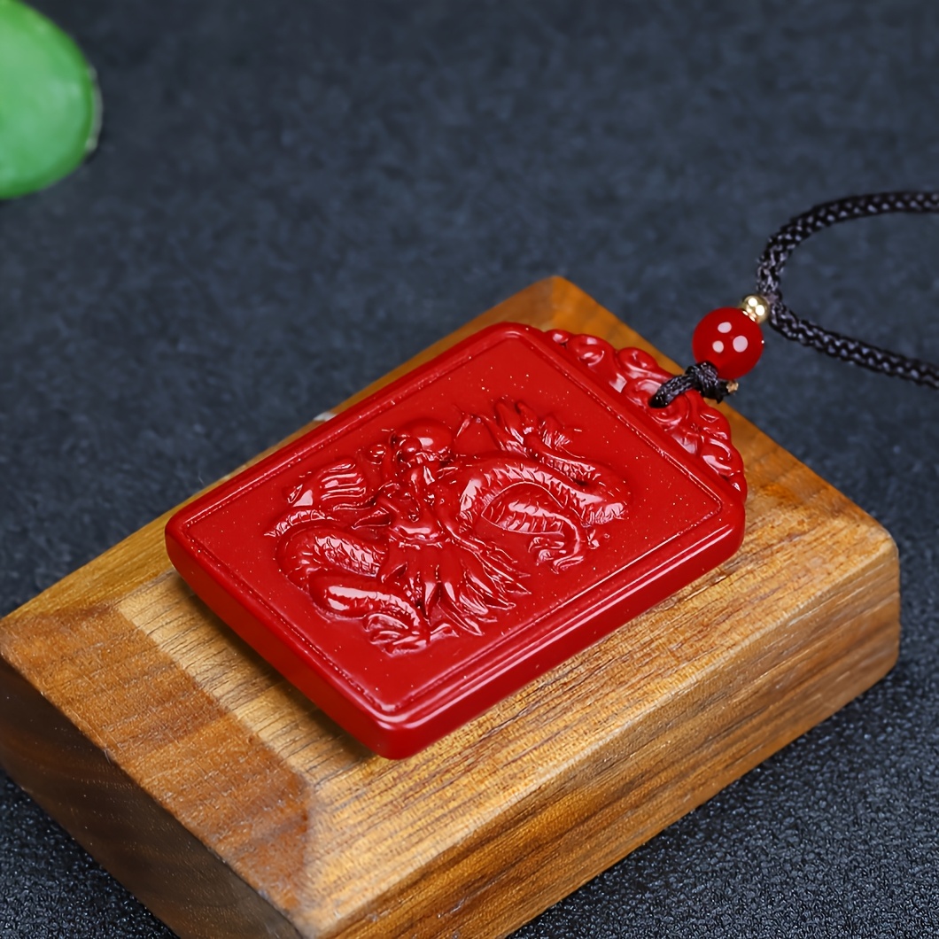 Natural Raw Cinnabar Phoenix Pendant Necklace, Tibetan Style