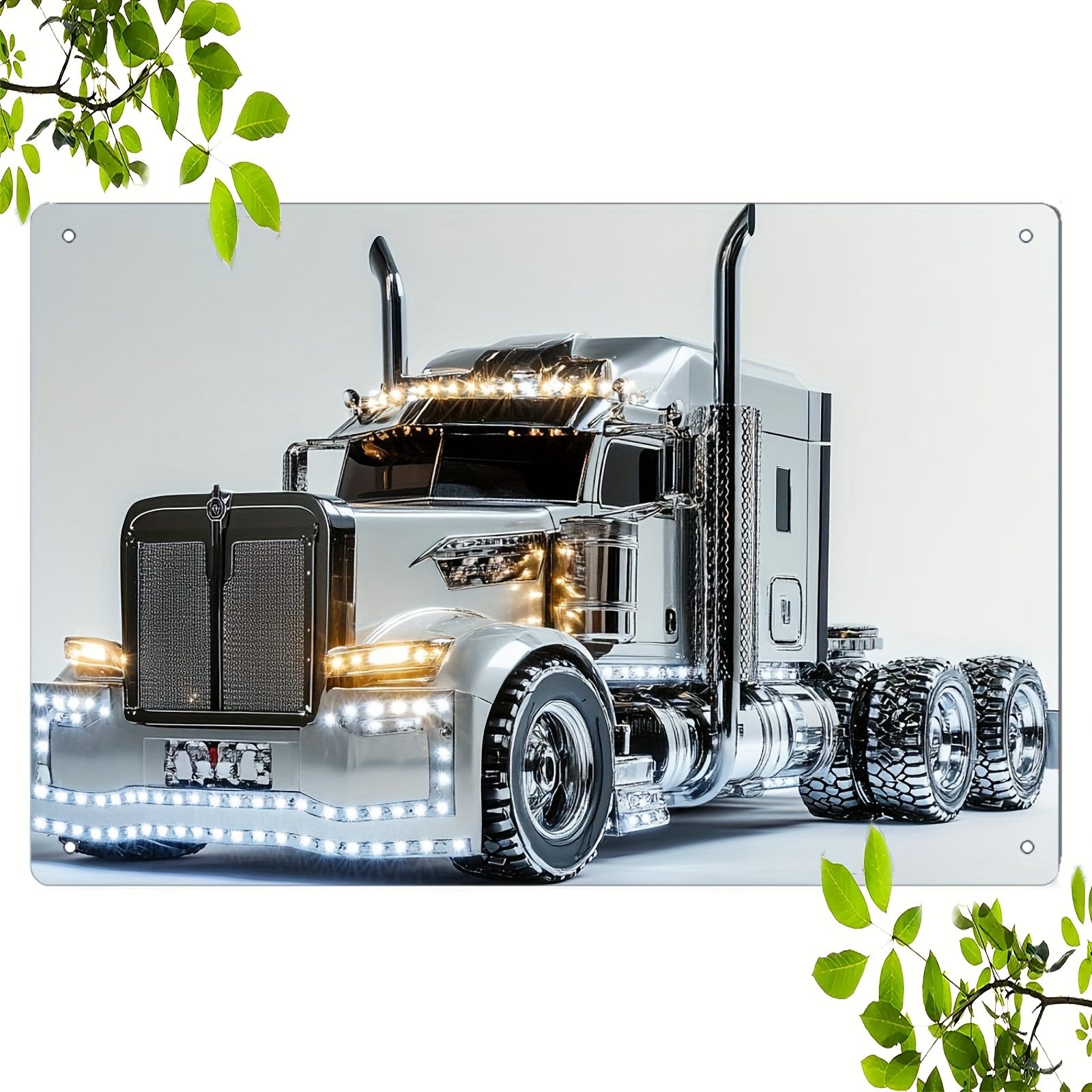 

1pc -finished Semi-truck Metal Wall Art, 8x12 Inch - Illuminated Truck Design With Accents, Ideal For Living Room, Bedroom, Office, Decor, Car Decor, 2d, Room Decor