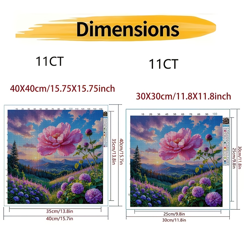 DIY Cross-Stitch Printed Kit, Giant Flower Landscape at Dawn