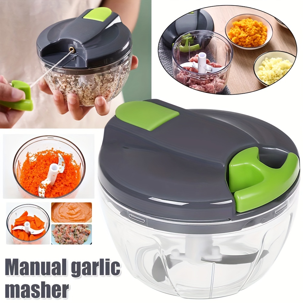 

1pc 520ml Manual Food Chopper - Stainless Steel Blades, Curved Shape For Onions & Garlic, Portable Kitchen Gadget Onion Slicer And Chopper