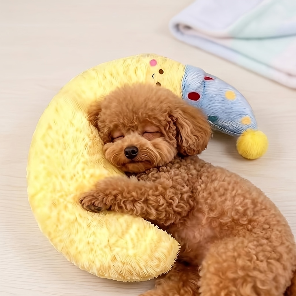 TEMU -shaped For Small Dogs And Cats, Ergonomic Calming Plush Cushion With Faux Fur, Cute Neck And Body Support For Puppies And Kittens, Yellow