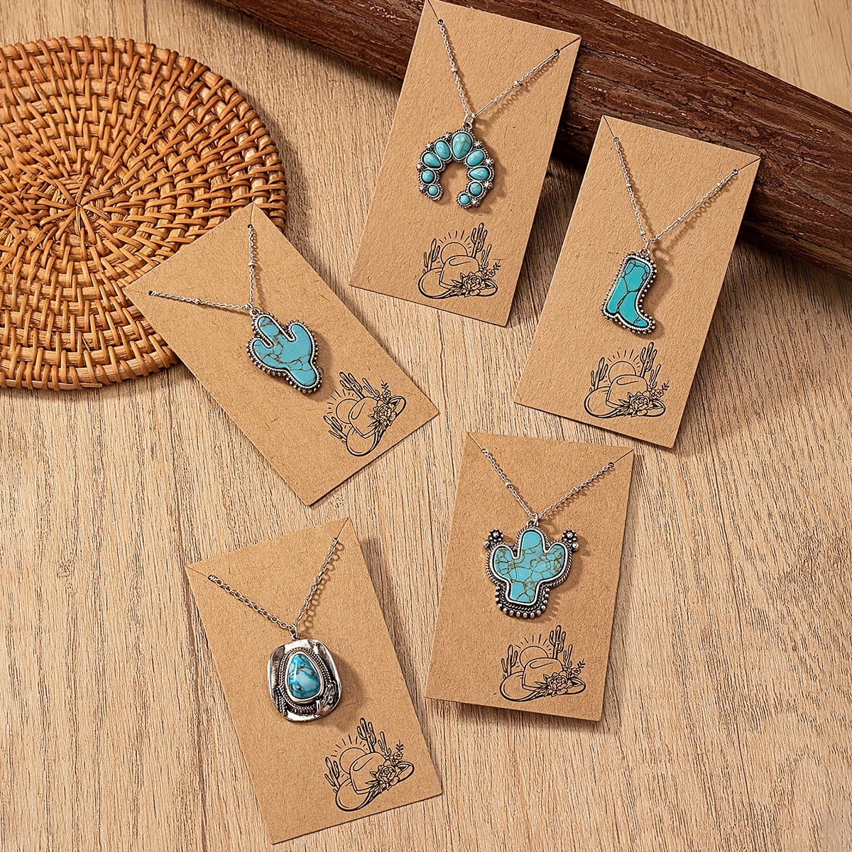 

1pc Boho Vacation Style Turquoise Stone Cactus Cowboy Cowgirl Boots Hats Pendant Necklace Jewelry For Women Men