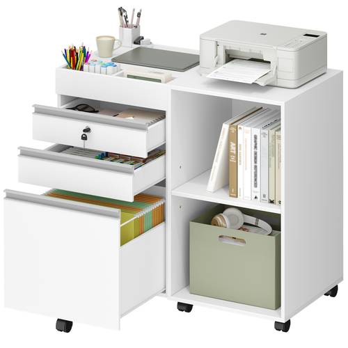 de classement à roulettes, de classement, organisation et rangement, de bureau verrouillable avec 3 tiroirs, 2 compartiments , à tiroirs pouvant contenir des a4 et des lettres, convient pour , à domicile, blanc