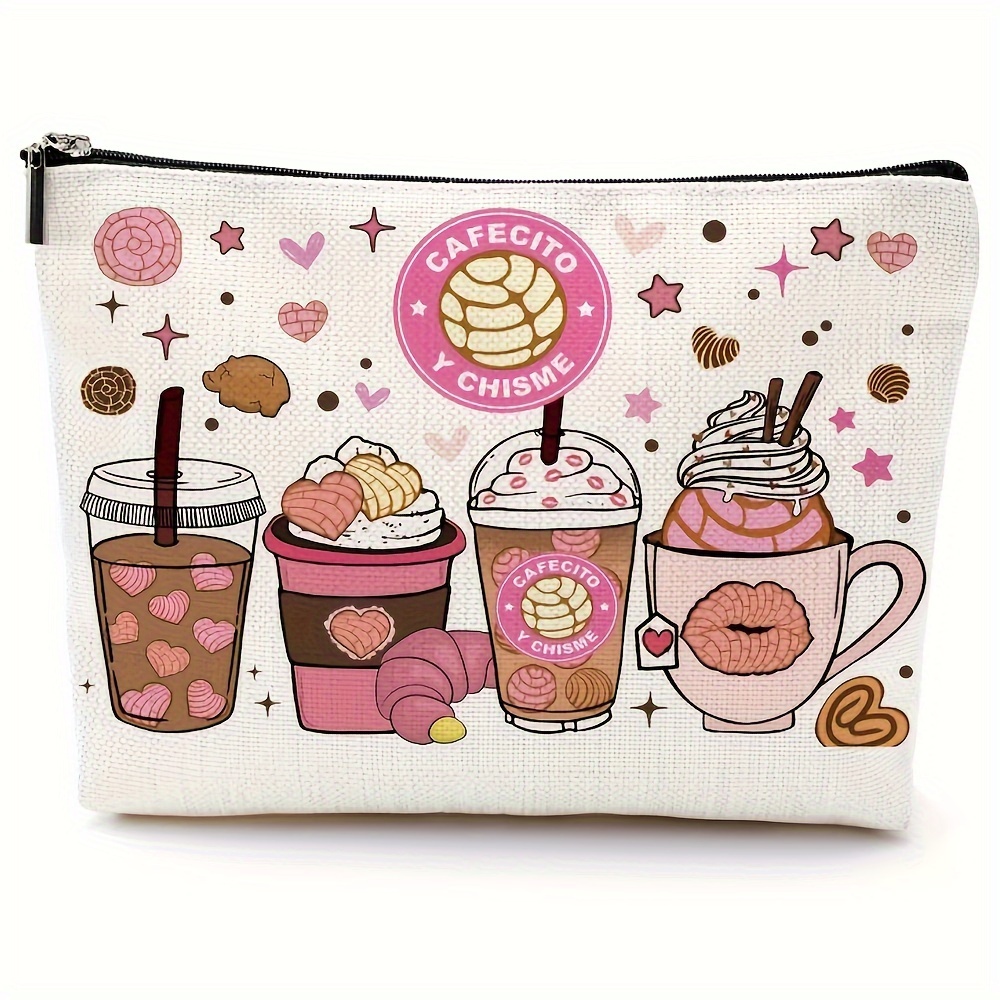 

Chic Coffee & Gossip Canvas Makeup Bag - Perfect Gift For , Ideal For Birthdays & , Stylish Cosmetic Pouch For Sisters & , Non-waterproof, Design