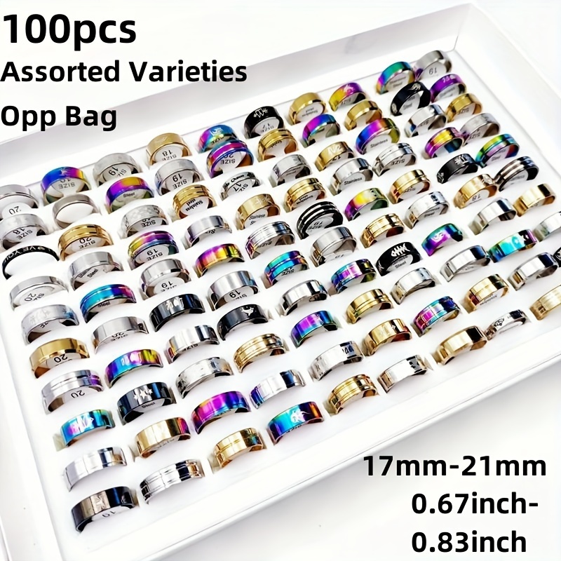 E-shop 10//50/100 Stück/Pack Edelstahl-Mischringe für Damen und Herren, verschiedene Größen 17mm-21mm, Großhandel – geeignet für Männer und Frauen