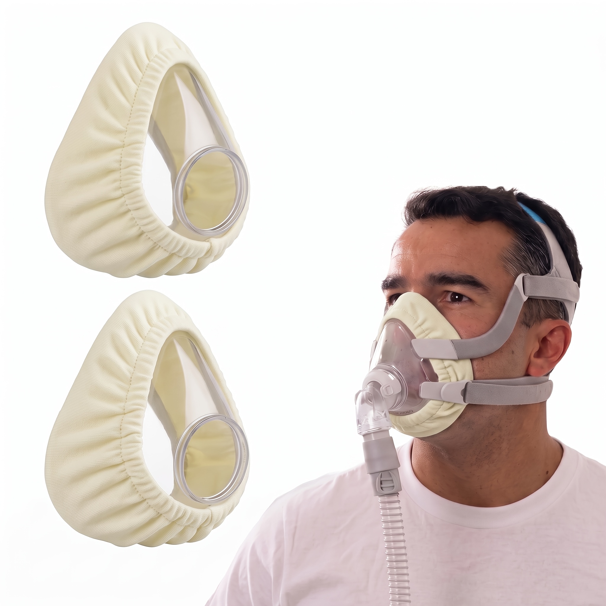 TEMU 2 stuks CPAP Masker Inleggers, Herbruikbare Zachte Maskerhoezen, Melkwitte Kussen Pads, voor Volgelaatsmaskers, Ergonomisch Ontwerp Vermindert