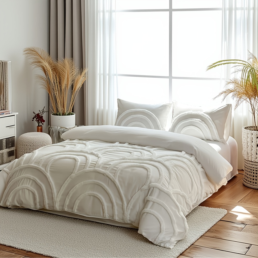 Nordic Style Semi-Circular Pattern Duvet Cover Set, Soft and Breathable Brushed Fabric Bedding, All-Season Duvet Cover, Bedroom Ambiance Set