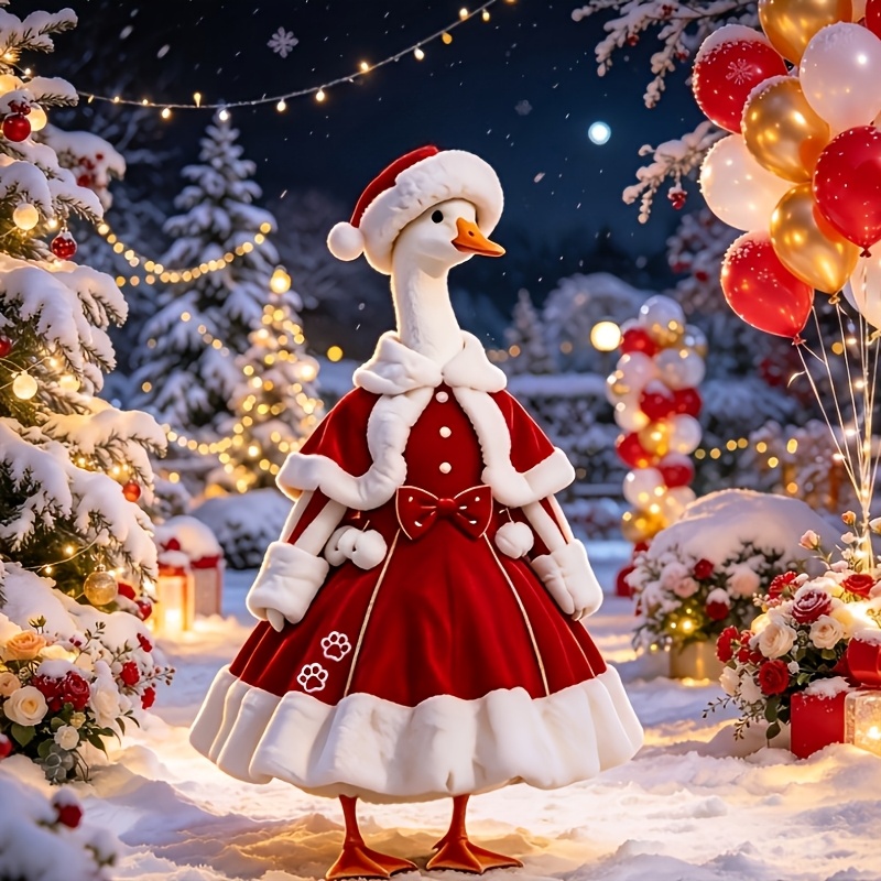 TEMU 23 Inch Porch Goose Atmosphere Christmas Porch Goose Outfit, Green White Formal Dress For Holiday Party Decor