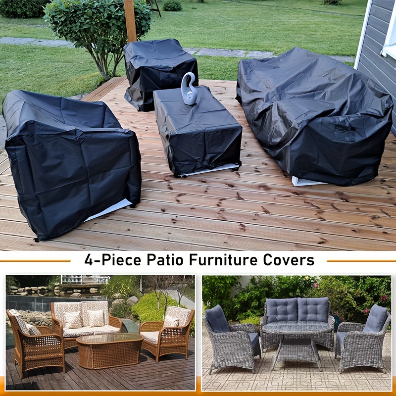 Set 4 Coperture Impermeabili Per Mobili Da Giardino - Kovshuiwe Nero, Protezione UV Per Divano, Poltrone E Tavolino