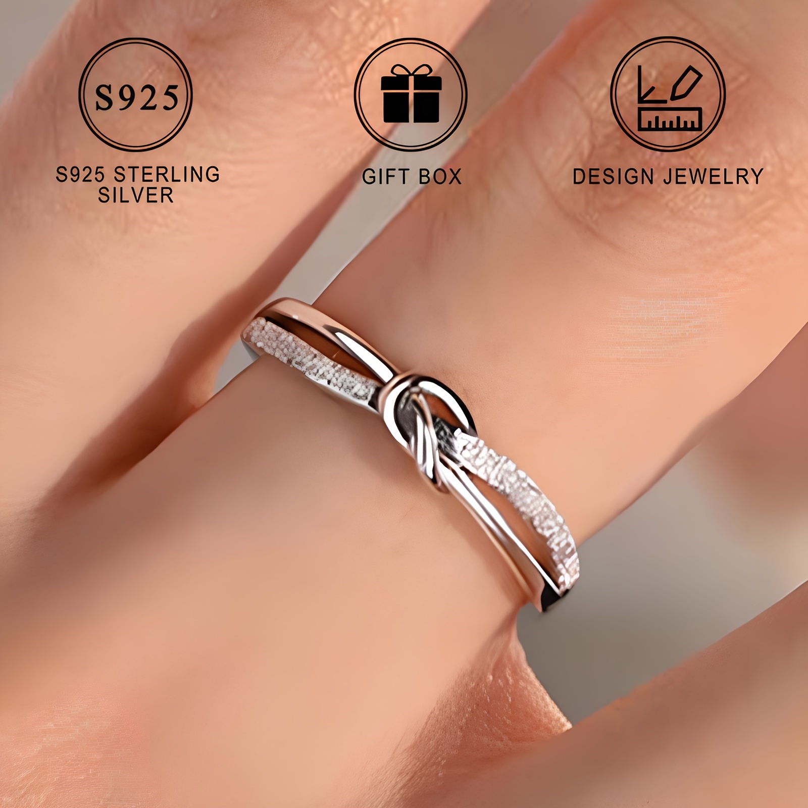 TEMU 925 Sterling Silver Mobius Ring With Butterfly Knot Design, Elegant & Simple Band Jewelry Gifts For Women, Perfect Girlfriend Gift In Gift Box